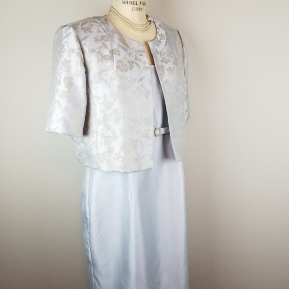 Beautiful Powder Blue Sheath Dress & Floral Jacket & Rhinestone Belt * Size 16 - Picture 6 of 12